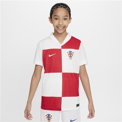 Kroatien 2024/25 Stadium Home Nike Dri-FIT Replica-fodboldtrøje til større børn - hvid