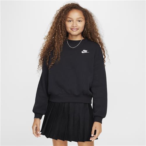 Nike Club Fleece-sweatshirt med firkantet pasform og rund hals til piger - sort
