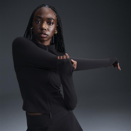 Langærmet Nike Zenvy Dri-FIT-trøje med fuld lynlås til kvinder - sort