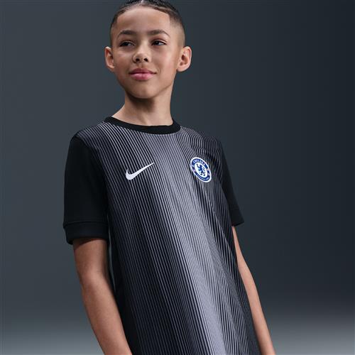 Kortærmet Chelsea FC 2025/26 Stadium Goalkeeper Nike Dri-FIT Replica-fodboldspillertrøje til større børn - sort
