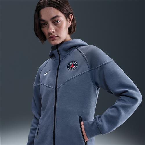 Paris Saint-Germain Tech Nike Soccer Windrunner-hættetrøje i fleece med lynlås til kvinder - blå