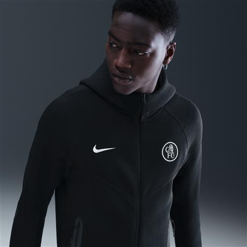 Chelsea FC Tech Windrunner Nike Total 90-fodboldjakke i fleece med fuld lynlås til mænd - sort
