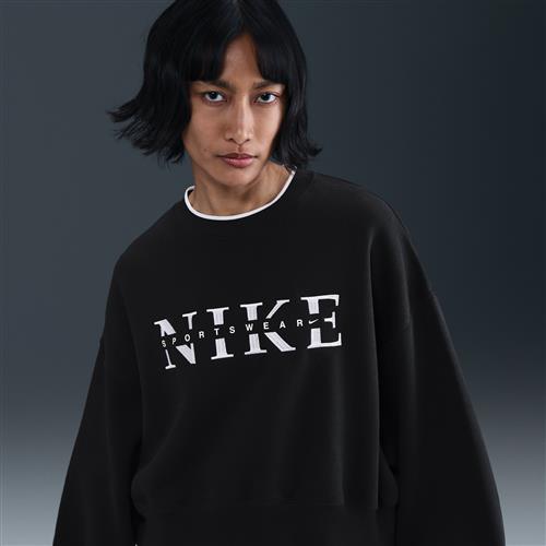 Oversized Nike Phoenix Fleece-sweatshirt med rund hals til kvinder - sort