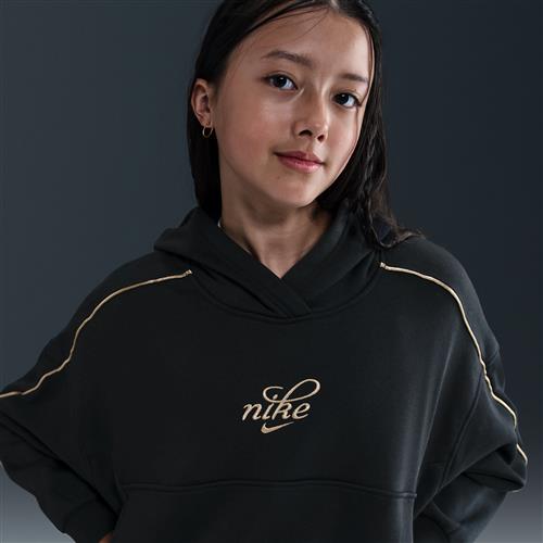 Nike Club Fleece Boxy-hættetrøje til større børn (piger) - sort