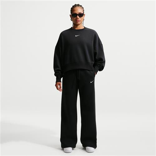Højtaljede Nike Phoenix Fleece-bukser med brede ben til kvinder - sort