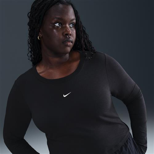 Maskinstrikket Nike Chill-croptop med lange ærmer og slank pasform til kvinder (plus size) - sort