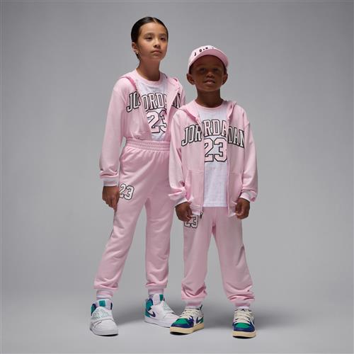 Tredelt Jordan-sæt med fuld lynlås i french terry til mindre børn - Pink