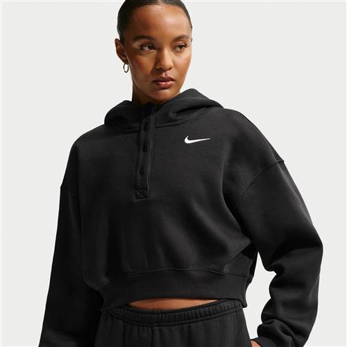 Oversized Nike Phoenix Fleece kort henley-hættetrøje til kvinder - sort