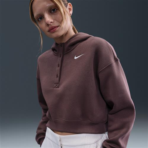 Oversized Nike Phoenix Fleece kort henley-hættetrøje til kvinder - lilla