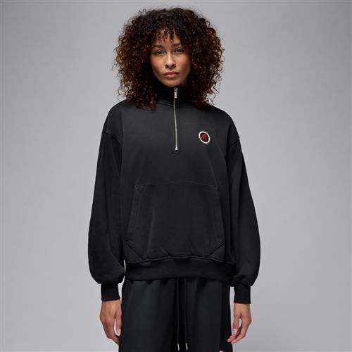 Jordan Flight Club-pullover i fleece med kvart lynlås til kvinder - sort