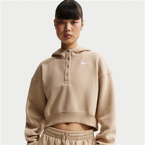 Oversized Nike Phoenix Fleece kort henley-hættetrøje til kvinder - brun
