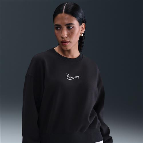 Oversized Nike Phoenix Fleece-sweatshirt med rund hals til kvinder - sort