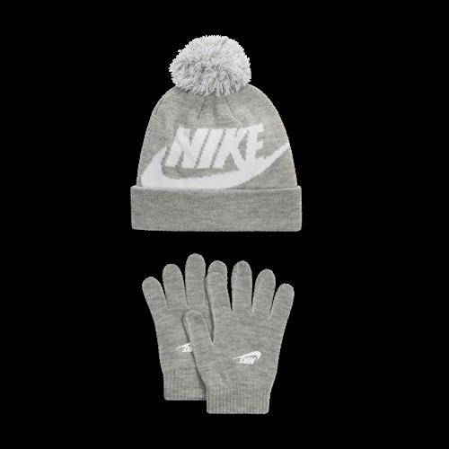 Nike-sæt i to dele med strikhue og vanter til små børn - grå