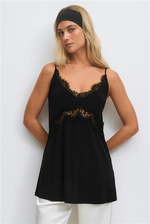 Gina Tricot - Long lace singlet - Toppe uden ærmer - Sort - M - Dame