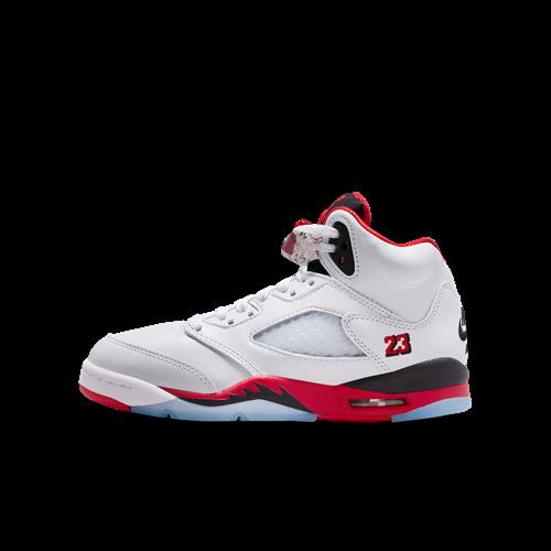 Air Jordan 5 Retro "Fire Red Black Tongue"-sko til store børn - hvid