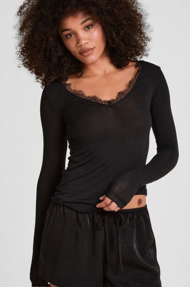 Hunkemöller super soft bluse med V-hals og kashmir Sort