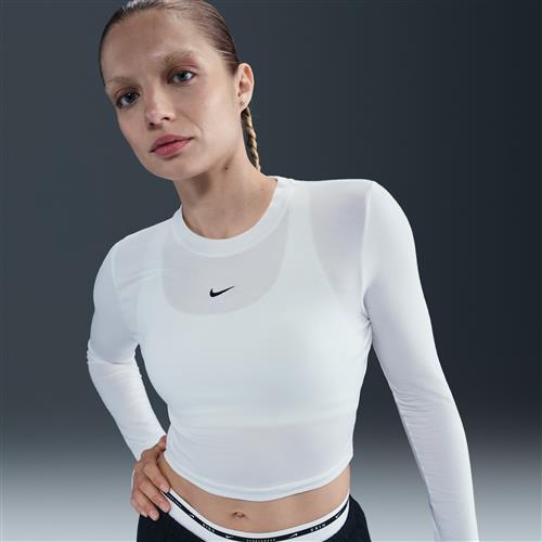 Maskinstrikket Nike Chill-croptop med lange ærmer og slank pasform til kvinder - hvid