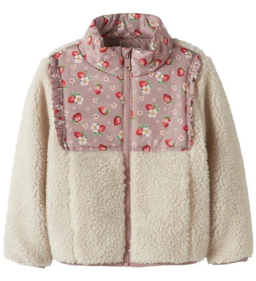 Name It Fleecejakke - Teddy - NmfMinna - Whitecap Gray/STRAWBERR