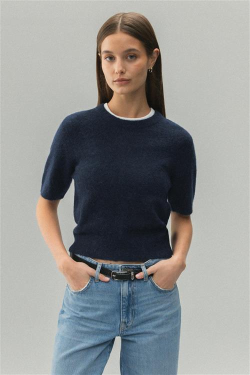 Gina Tricot - Alpaca blend knitted top - Kortærmede strikkede trøjer - Blå - L - Dame