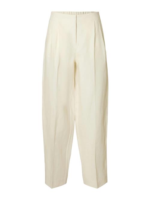 SELECTED Bukser med lægfolder 'SLFBarrel Lia'  ecru