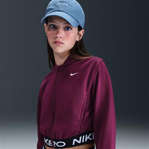 Nike Pro Fleece Dri-FIT-hættetrøje med fuld lynlås til større børn (piger) - rød
