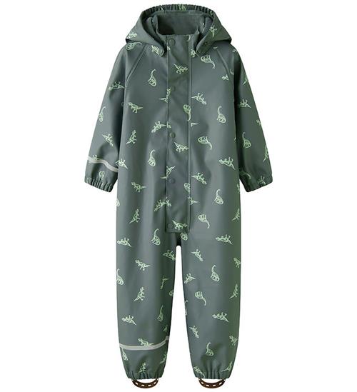 Name It Regndragt m. Fleece - PU - NmmDry10 - Balsam Green/DINO