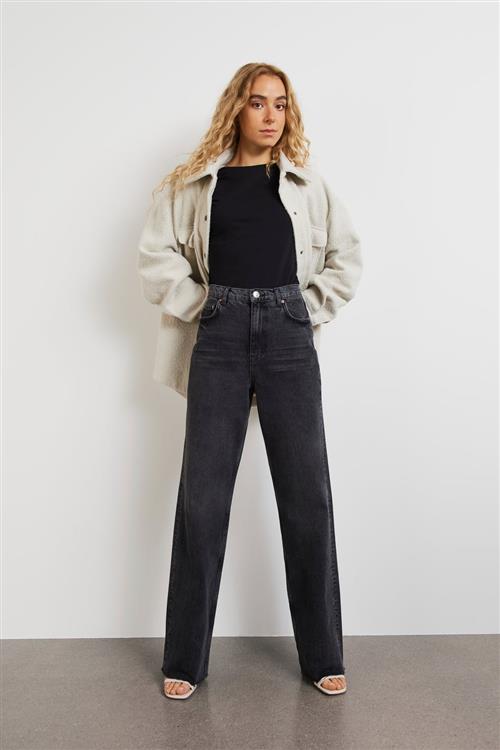 Gina Tricot - straight jeans - Highwaist jeans - Sort - 38 - Dame