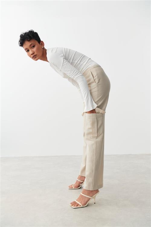 Gina Tricot - Sanna linen blend cargo trousers - Hørbukser - Beige - M - Dame