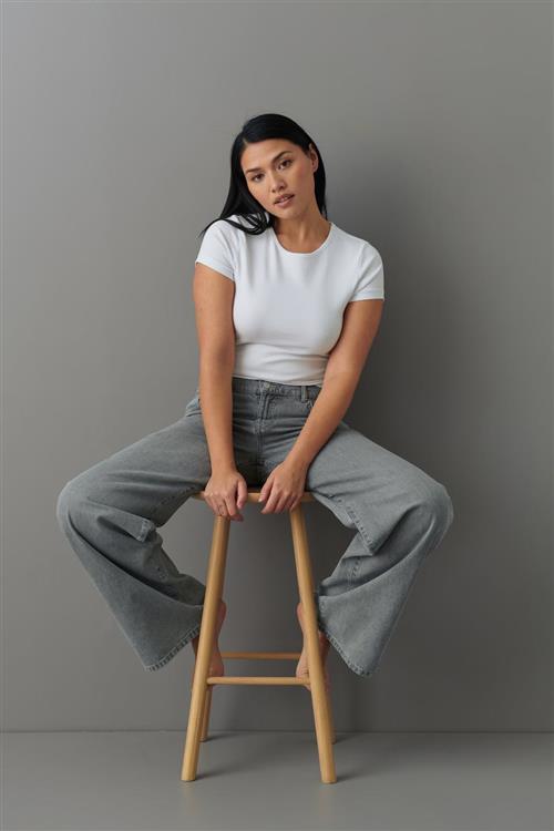 Gina Tricot - Low wide jeans - Low waist jeans - Grå - 36 - Dame