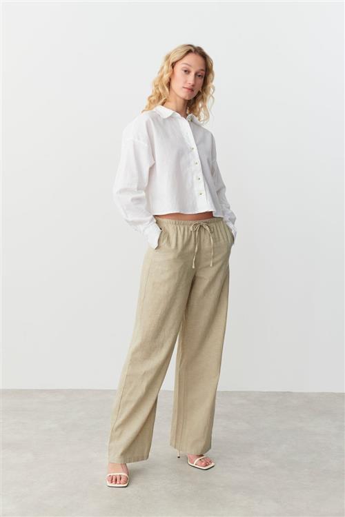 Gina Tricot - linen blend trousers - Hørbukser - Hvid - XS - Dame