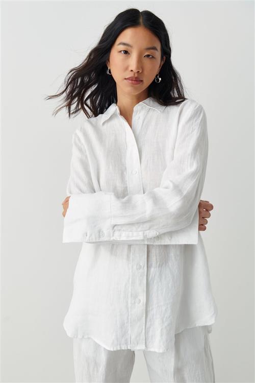 Gina Tricot - lovisa linen shirt - Hørskjorter - Hvid - S - Dame
