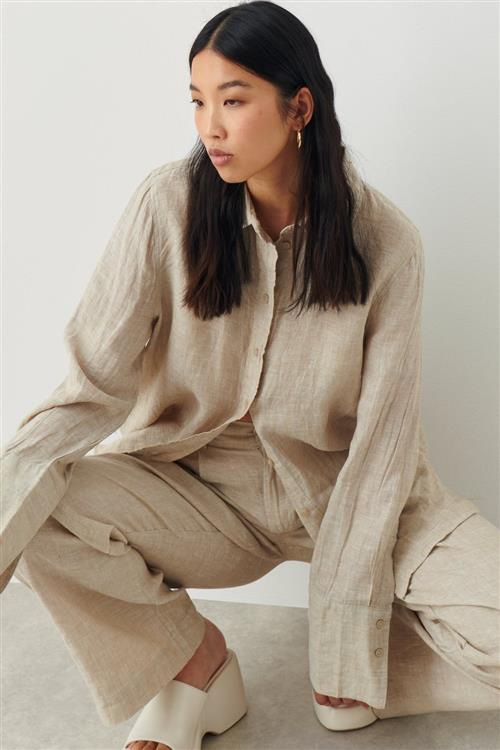 Gina Tricot - lovisa linen shirt - Hørskjorter - Beige - XL - Dame