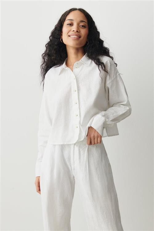 Gina Tricot - Magda linen blend shirt - Hørskjorter - Hvid - XS - Dame