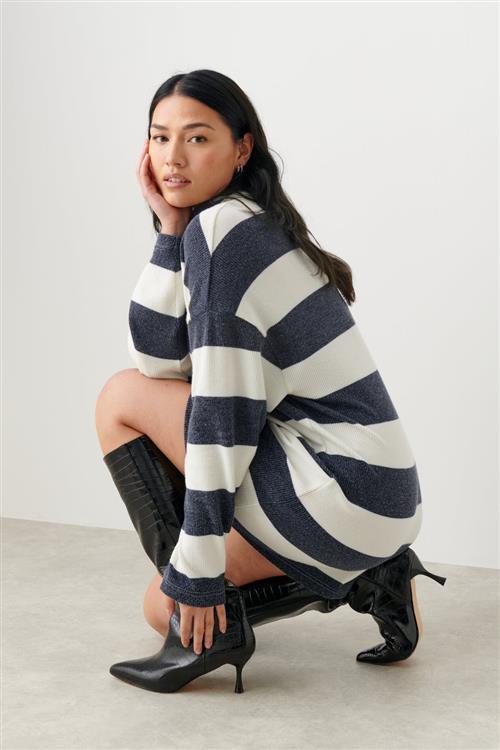 Gina Tricot - Rib polo dress - Kjoler - Blå - L - Dame