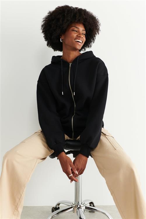 Gina Tricot - Oversized zip hoodie - Collegetrøjer - Sort - S - Dame