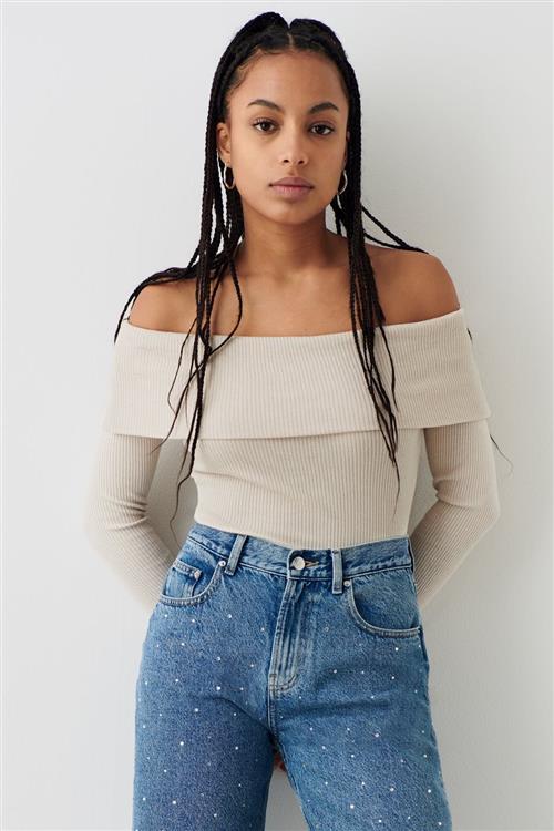 Gina Tricot - Off shoulder rib top - Off shoulder-top - Beige - M - Dame