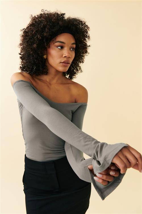 Gina Tricot - soft touch off shoulder top - Off shoulder-top - Grå - M - Dame
