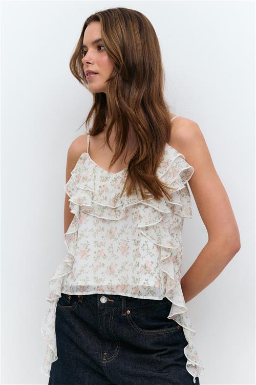 Gina Tricot - Frill singlet - Toppe uden ærmer - Hvid - S - Dame