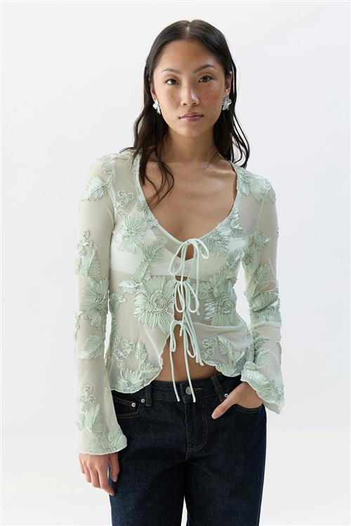 Gina Tricot - Embroidery top - blondetoppe - Grøn - XS - Dame