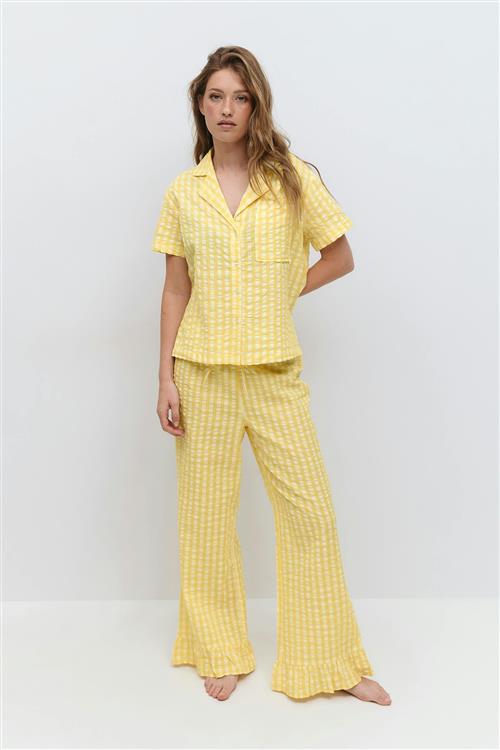 Gina Tricot - Gingham seersucker trousers - Vide bukser - Gul - XS - Dame