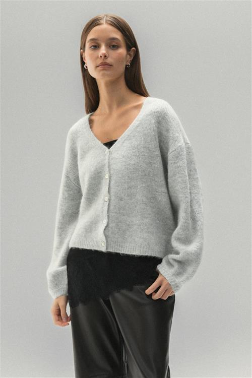 Gina Tricot - V-neck knitted cardigan - Cardigans - Grå - S - Dame