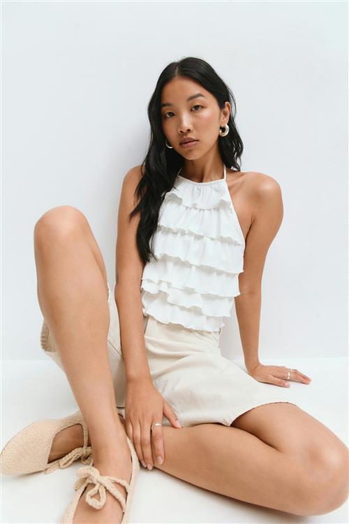 Gina Tricot - Frill halterneck top - Halterneck-toppe - Hvid - M - Dame