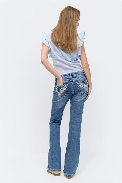 Gina Tricot - Y sparkle low flare jeans tall - low waist jeans til piger 9–14 år - Blå - 152 - Pige