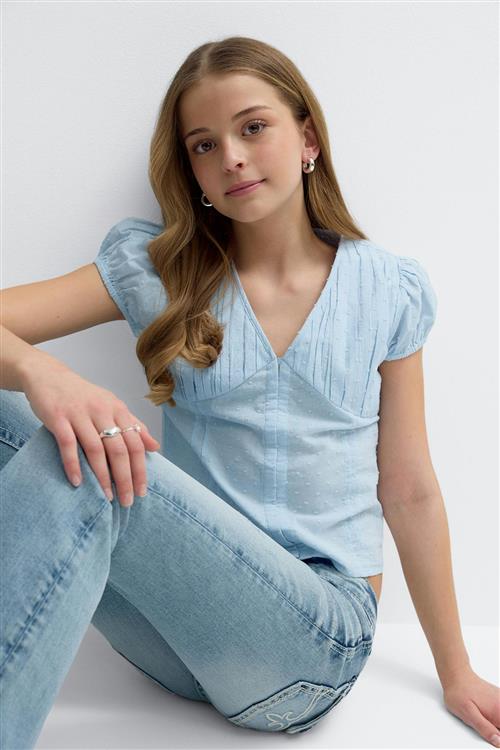 Gina Tricot - Y fitted short sleeve top - overdele - Blå - 134/140 - Pige