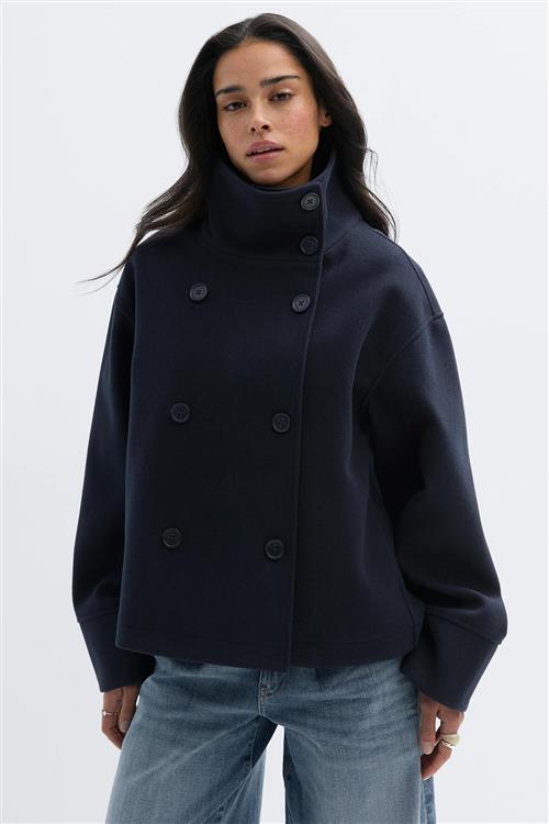 Gina Tricot - High neck short felt jacket - Frakker med høj krave - Blå - XS - Dame