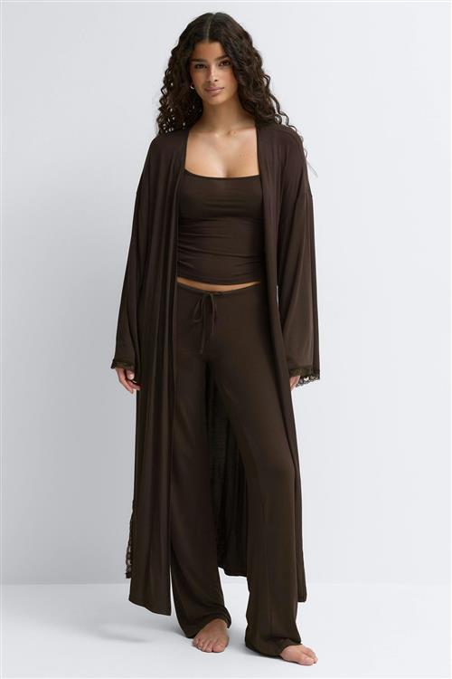 Gina Tricot - Soft lace loungewear robe - Homewear - Brun - L - Dame