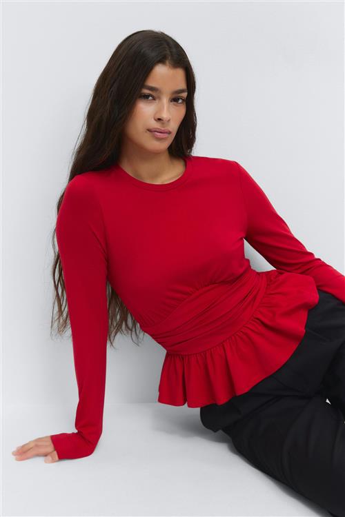 Gina Tricot - Long sleeve peplum top - peplum toppe - Rød - M - Dame
