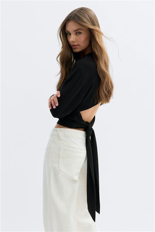 Gina Tricot - Open back top - Langærmede toppe - Sort - XL - Dame