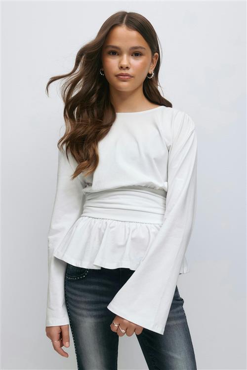 Gina Tricot - Y ruched long sleeve top - overdele - Hvid - 146/152 - Pige