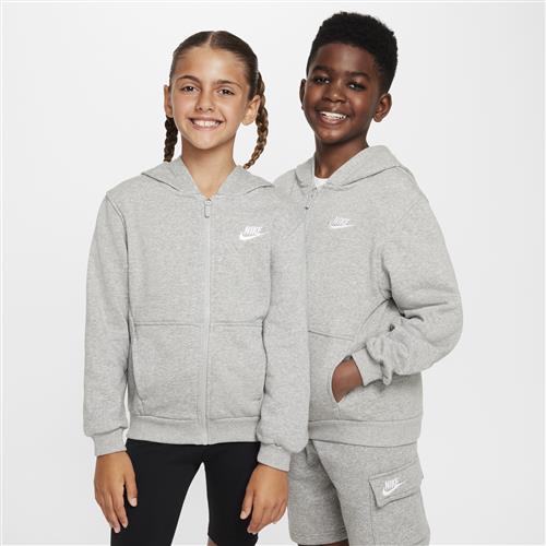 Nike Club Fleece-hættetrøje i french terry med lynlås i fuld længde til større børn - grå